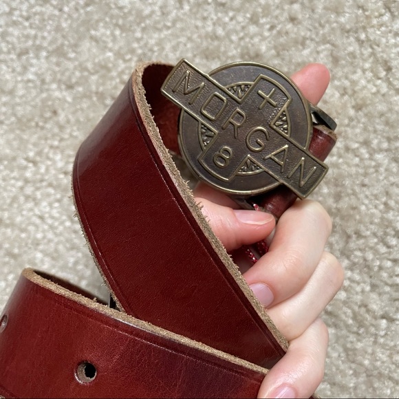 Morgan Classic Autos Brassy Belt Buckle Brown Leather Belt Large - Picture 3 of 9